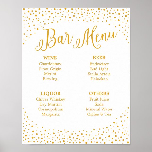 Poster Sinal de Casamento - Menu do Bar Confetti Sinal de (Frente)