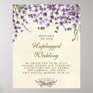 Poster sinal de casamento não plugado Lavanda floral roxo