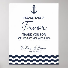 Póster sinal de casamento náutico favor azul marinho