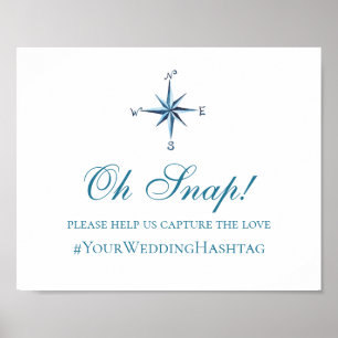 Poster Sinal de casamento náutico. Hashtag do instagram a