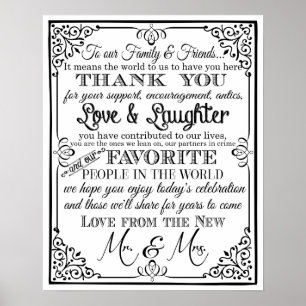 Poster sinal de casamento obrigado preto e branco que ass