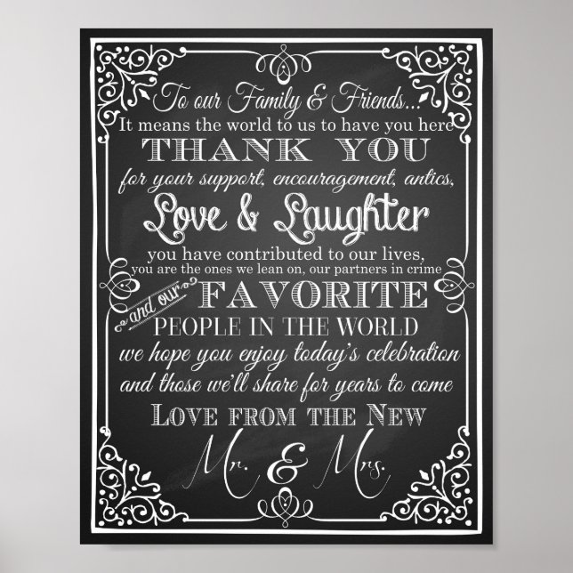 Póster Sinal de casamento obrigado você do novo Sr & Sra. (Frente)