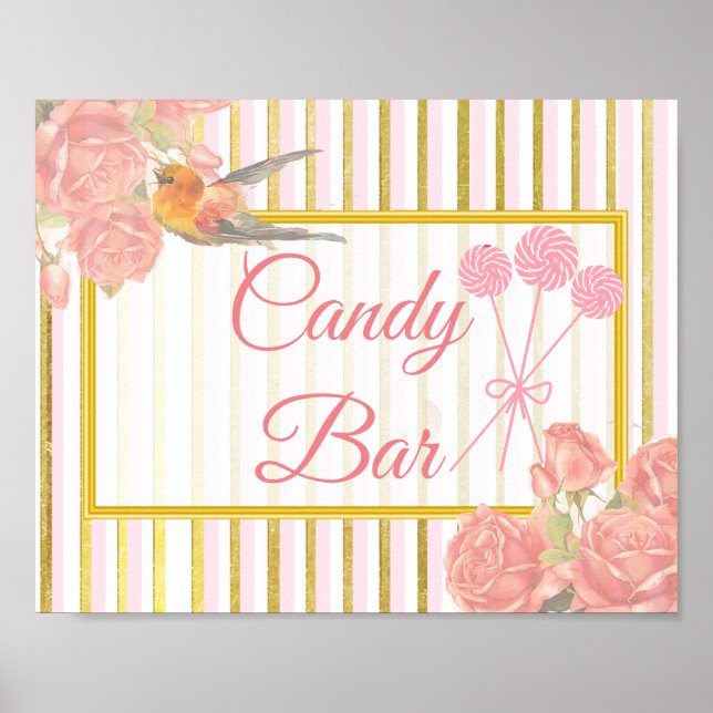 Póster Sinal de casamento para Bar doce, Lollipops Rosa (Frente)