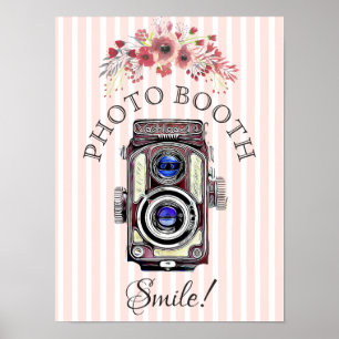 Poster Sinal de casamento para Photo Booth, Coral Floral