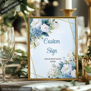 Poster Sinal de Casamento Personalizado Boho Floral Azul 