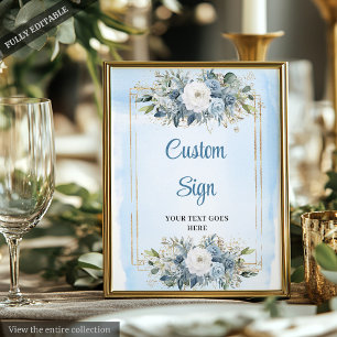 Poster Sinal de Casamento Personalizado das Flores Azuis 