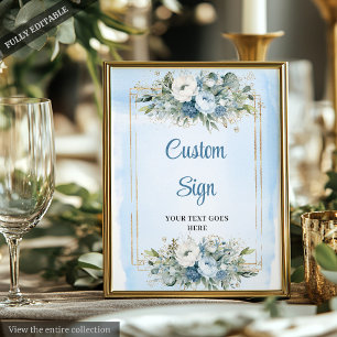Poster Sinal de Casamento Personalizado Floral Azul Empoe