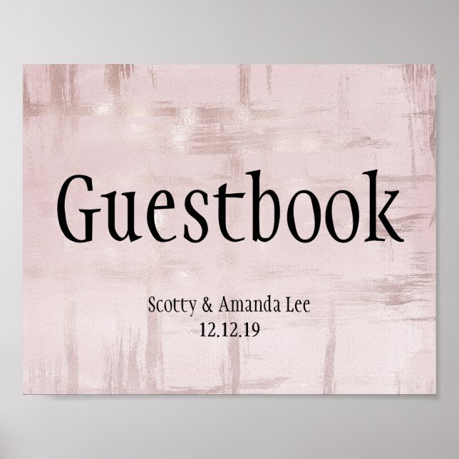 Poster Sinal de Casamento Personalizável Dourado Rosa e R (Frente)