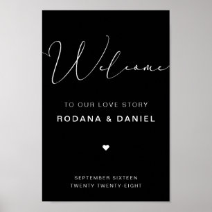Poster Sinal de Casamento Preto Caligrafia à Mão