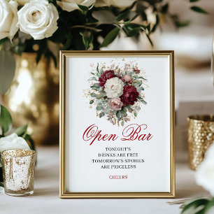 Poster Sinal de Casamento Refined Blush Burgundy Open Bar