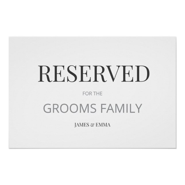 Póster Sinal de Casamento ‘RESERVADO’ Minimalista Branco (Frente)
