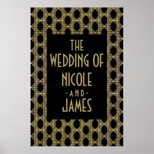 Poster Sinal de Casamento Retro Diamante Art Déco Dourado