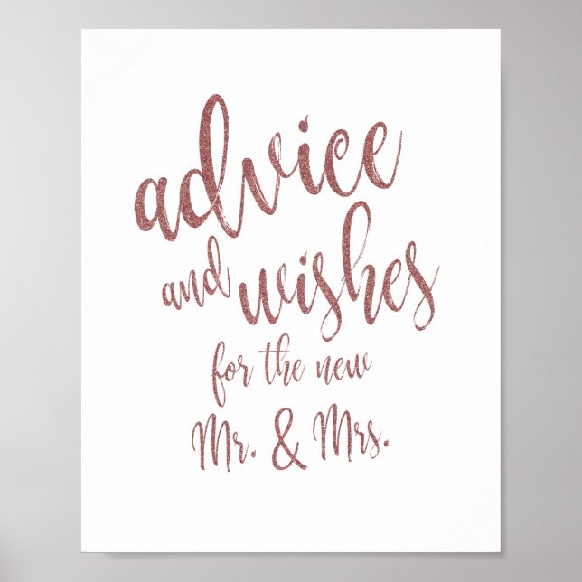 Poster Sinal de Casamento Rose Gold Glitter 8x10 Desejos  (Frente)