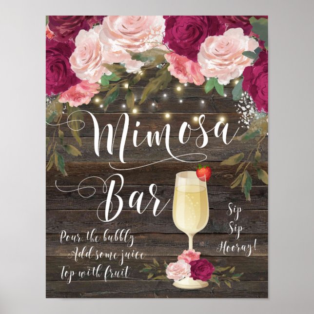 Poster Sinal de Casamento Russo Mimosa Bar Borgonha Rosa (Frente)
