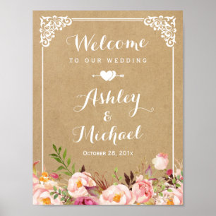 Poster Sinal de casamento   Rustic Floral Vintage Frame K