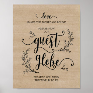 Poster Sinal de Casamento Rustic Vines Sinal Nosso Globe 