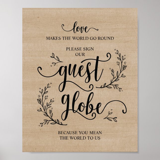 Poster Sinal de Casamento Rustic Vines Sinal Nosso Globe  (Frente)