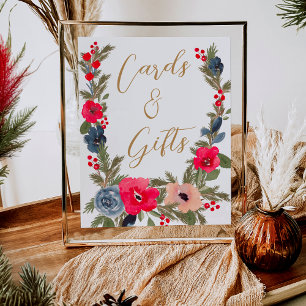 Poster Sinal de Casamento Rustic Winter Floral Watercolor