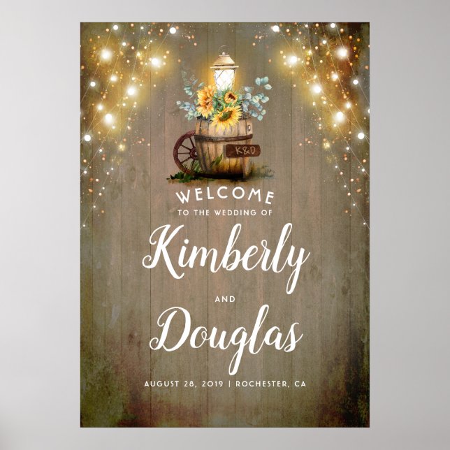 Poster Sinal de Casamento Rústico do País dos Girassóis (Frente)