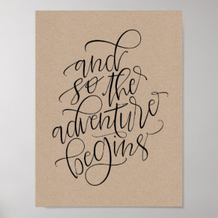 Póster sinal de casamento rústico - e assim a aventura co