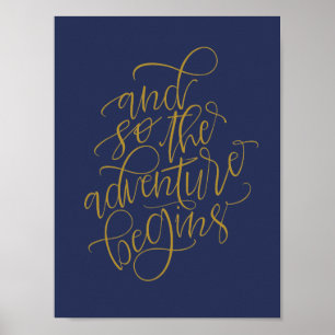 Poster sinal de casamento rústico - e assim a aventura co