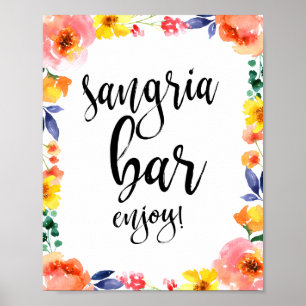 Poster Sinal de Casamento Sangria Bar Floral Watercolor 8