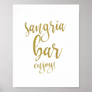 Póster Sinal de Casamento Sangria Bar Gold Glitter 8x10