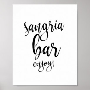 Póster Sinal de Casamento Sangria Bar Preto e Branco 8x10