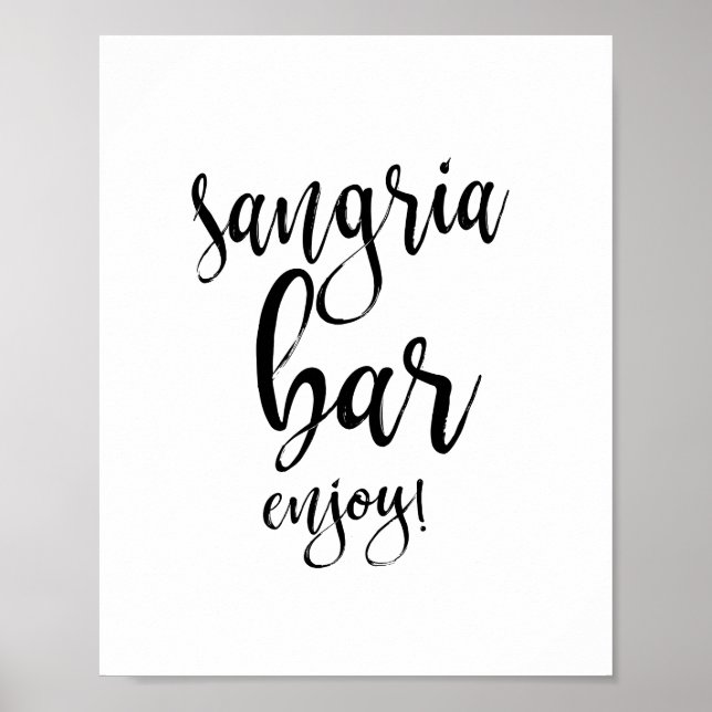 Póster Sinal de Casamento Sangria Bar Preto e Branco 8x10 (Frente)