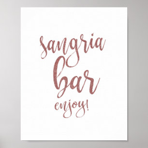Poster Sinal de Casamento Sangria Bar Rose Gold Glitter 8