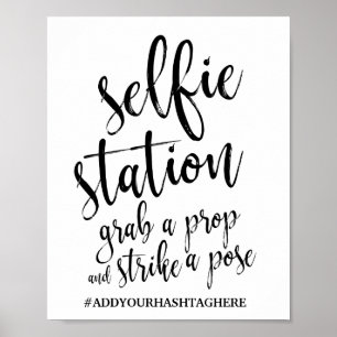 Póster Sinal de Casamento Selfie Station Preto e Branco 8