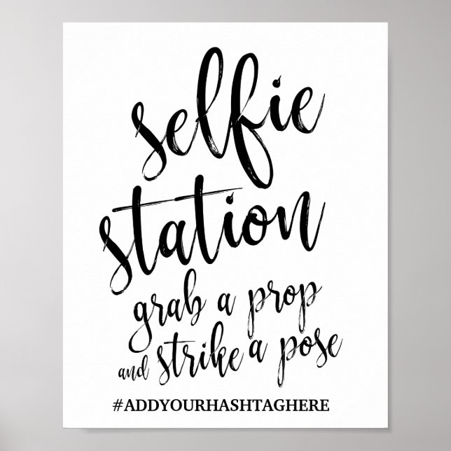 Póster Sinal de Casamento Selfie Station Preto e Branco 8 (Frente)
