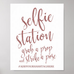 Poster Sinal de Casamento Selfie Station Rose Gold Glitte