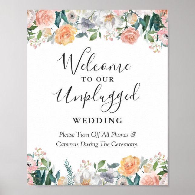 Poster Sinal de Casamento sem Dispositivos com Rosa de Ja (Frente)