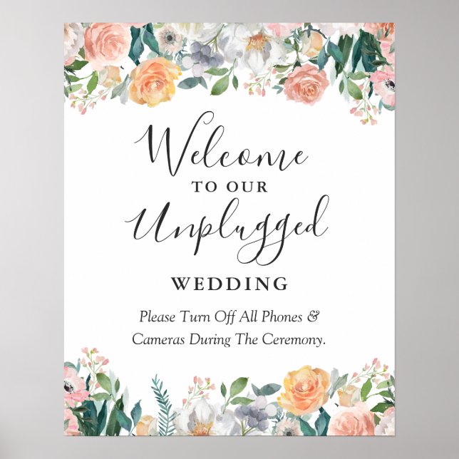 Poster Sinal de Casamento sem Dispositivos com Rosa de Ja (Frente)