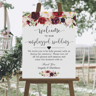 Póster Sinal de Casamento Sem Ligação Floral Russo Burgun