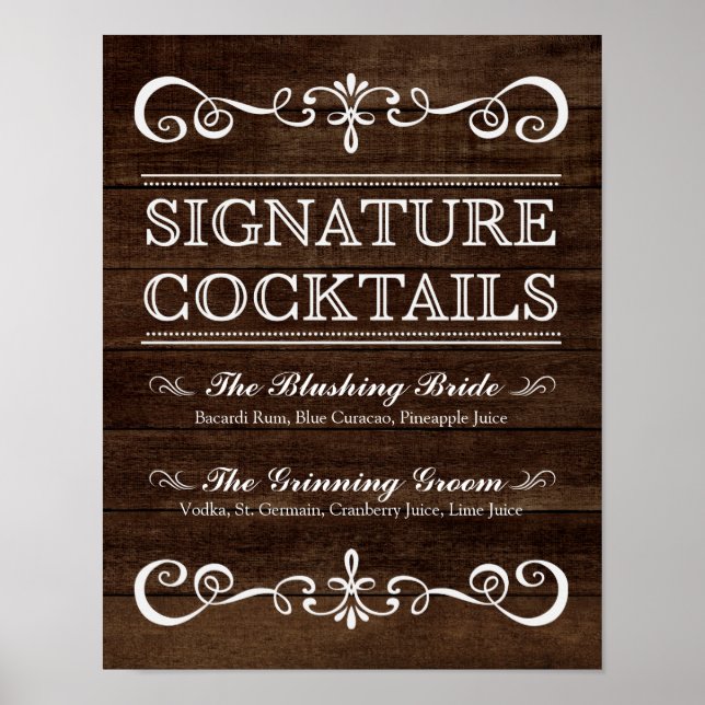Póster Sinal de Casamento - Signature Cocktail Rustic Wed (Frente)
