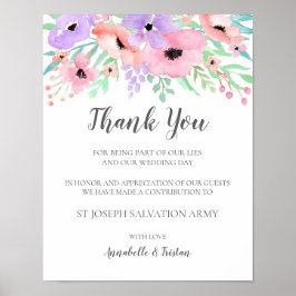 Poster Sinal de Casamento - Sinal Floral de Aquarela de D