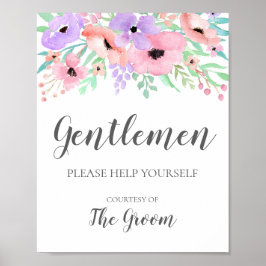 Poster Sinal de Casamento - Sinal Floral de Banheiro