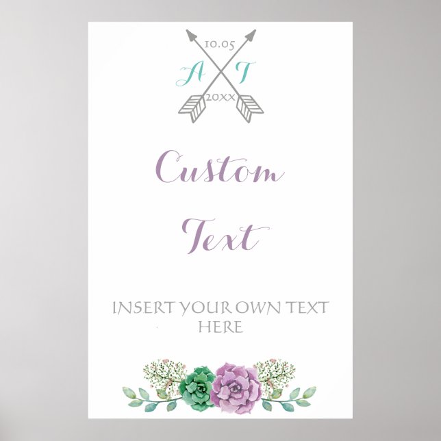 Póster Sinal de casamento Texto personalizado, flor bothâ (Frente)