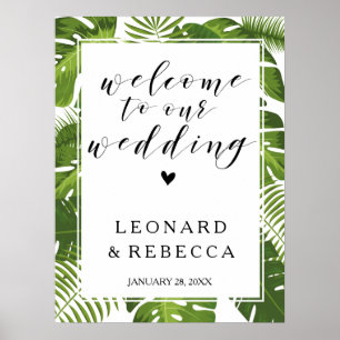 Poster Sinal de casamento Tropical elegante Bem-vindo   f