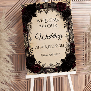 Poster Sinal de Casamento Vitoriano de Renda Preta de Rom