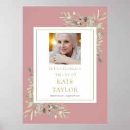 Poster Sinal de Celebração de Vida com Folhagem Rosa Empo