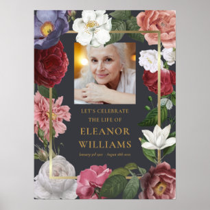 Poster Sinal de Celebração de Vida com Foto Floral de Ros