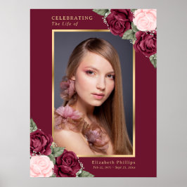 Poster Sinal de Celebração de Vida com Foto Floral Elegan