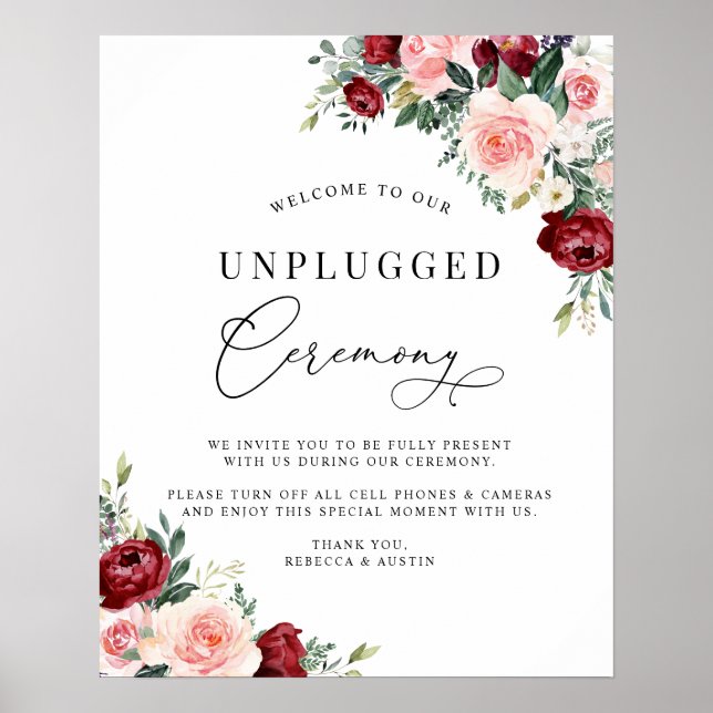 Poster Sinal de Cerimônia de Casamento Floral de Watercol (Frente)
