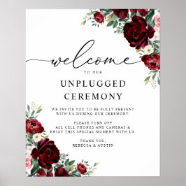 Poster Sinal de Cerimônia de Casamento Floral Vermelho Ru