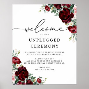 Poster Sinal de Cerimônia de Casamento Floral Vermelho Ru