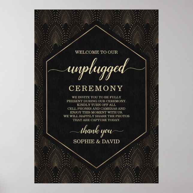 Poster Sinal de Cerimônia de Casamento Glam Gatsby 20s Se (Frente)