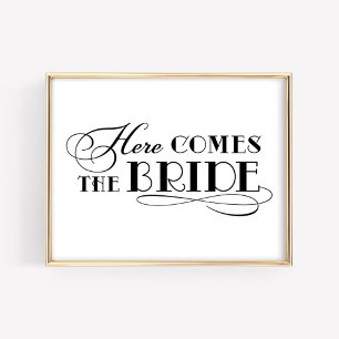 Poster Sinal de Cerimônia de Casamento Preto Aqui Vem a N